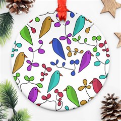 Birds And Flowers Round Ornament (two Sides) 