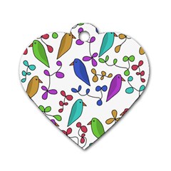 Birds And Flowers Dog Tag Heart (two Sides)