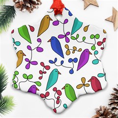 Birds And Flowers Snowflake Ornament (2-side) by Valentinaart