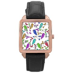 Birds And Flowers Rose Gold Leather Watch  by Valentinaart