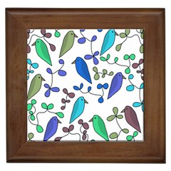 Birds And Flowers - Blue Framed Tiles