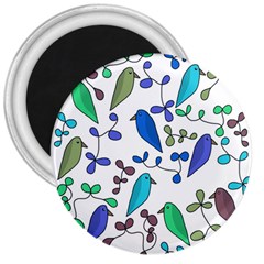 Birds And Flowers - Blue 3  Magnets