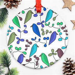 Birds And Flowers - Blue Ornament (round) 