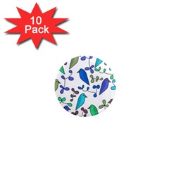 Birds And Flowers - Blue 1  Mini Magnet (10 Pack) 