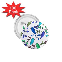 Birds And Flowers - Blue 1 75  Buttons (100 Pack) 