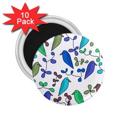 Birds And Flowers - Blue 2 25  Magnets (10 Pack) 