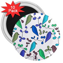 Birds And Flowers - Blue 3  Magnets (10 Pack) 