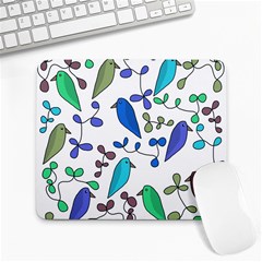 Birds And Flowers - Blue Large Mousepads by Valentinaart