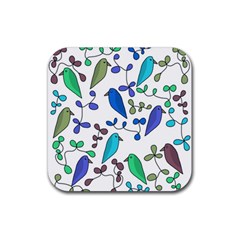 Birds And Flowers - Blue Rubber Coaster (square) 