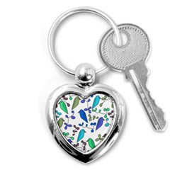 Birds And Flowers - Blue Key Chains (heart) 