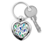 Birds and flowers - blue Key Chains (Heart)  Front