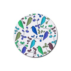 Birds And Flowers - Blue Rubber Coaster (round) 