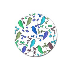 Birds And Flowers - Blue Magnet 3  (round) by Valentinaart