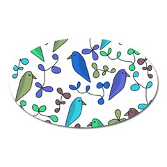 Birds And Flowers - Blue Oval Magnet