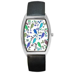 Birds And Flowers - Blue Barrel Style Metal Watch