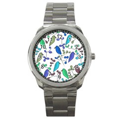 Birds And Flowers - Blue Sport Metal Watch