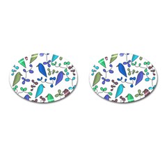 Birds And Flowers - Blue Cufflinks (oval)