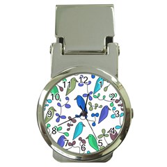 Birds And Flowers - Blue Money Clip Watches