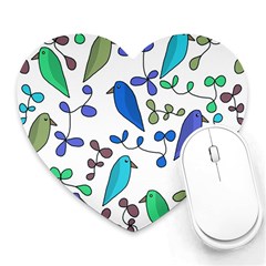 Birds And Flowers - Blue Heart Mousepads