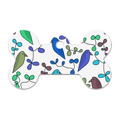 Birds And Flowers - Blue Dog Tag Bone (one Side) by Valentinaart