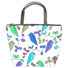 Birds And Flowers - Blue Bucket Bags