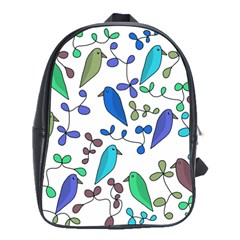 Birds And Flowers - Blue School Bags(large) 