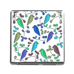 Birds and flowers - blue Memory Card Reader (Square) Front