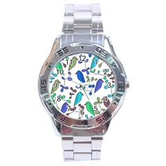 Birds And Flowers - Blue Stainless Steel Analogue Watch