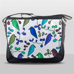 Birds And Flowers - Blue Messenger Bags