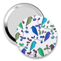 Birds And Flowers - Blue 3  Handbag Mirrors