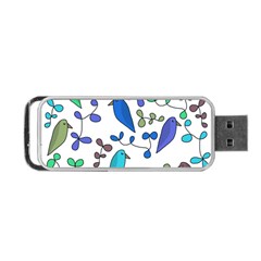 Birds And Flowers - Blue Portable Usb Flash (one Side) by Valentinaart