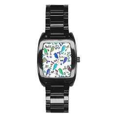 Birds And Flowers - Blue Stainless Steel Barrel Watch