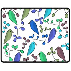 Birds And Flowers - Blue Double Sided Fleece Blanket (medium) 