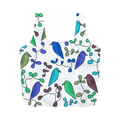 Birds And Flowers - Blue Full Print Recycle Bags (m) 