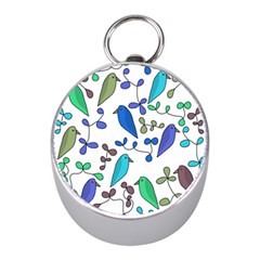 Birds And Flowers - Blue Mini Silver Compasses