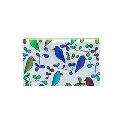 Birds And Flowers - Blue Cosmetic Bag (xs) by Valentinaart