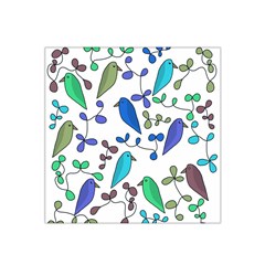 Birds And Flowers - Blue Satin Bandana Scarf