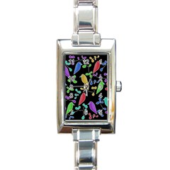 Birds And Flowers 2 Rectangle Italian Charm Watch