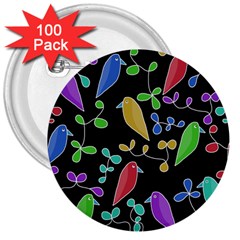 Birds And Flowers 2 3  Buttons (100 Pack) 