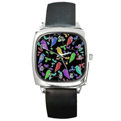 Birds And Flowers 2 Square Metal Watch