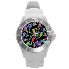 Birds And Flowers 2 Round Plastic Sport Watch (l)