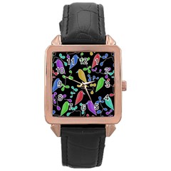 Birds And Flowers 2 Rose Gold Leather Watch  by Valentinaart