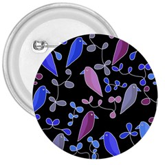 Flowers And Birds - Blue And Purple 3  Buttons