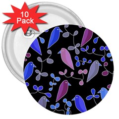 Flowers And Birds - Blue And Purple 3  Buttons (10 Pack) 