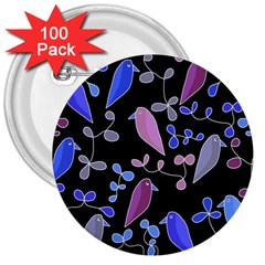 Flowers And Birds - Blue And Purple 3  Buttons (100 Pack) 