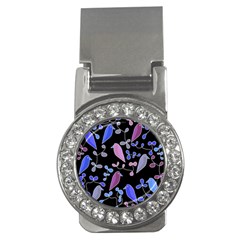 Flowers And Birds - Blue And Purple Money Clips (cz) 