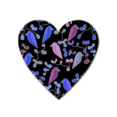 Flowers And Birds - Blue And Purple Heart Magnet