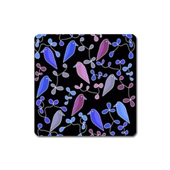 Flowers And Birds - Blue And Purple Square Magnet by Valentinaart