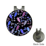 Flowers and birds - blue and purple Hat Clips with Golf Markers Front