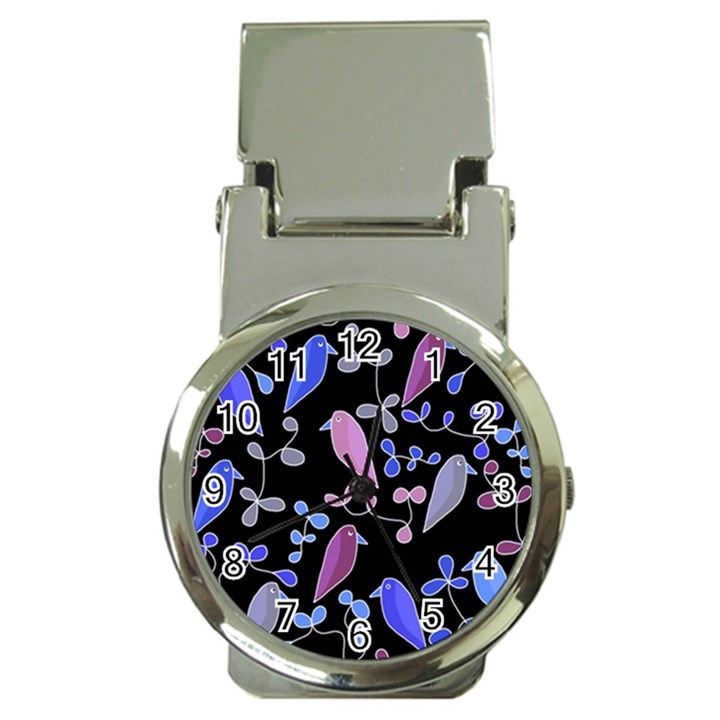 Flowers and birds - blue and purple Money Clip Watches